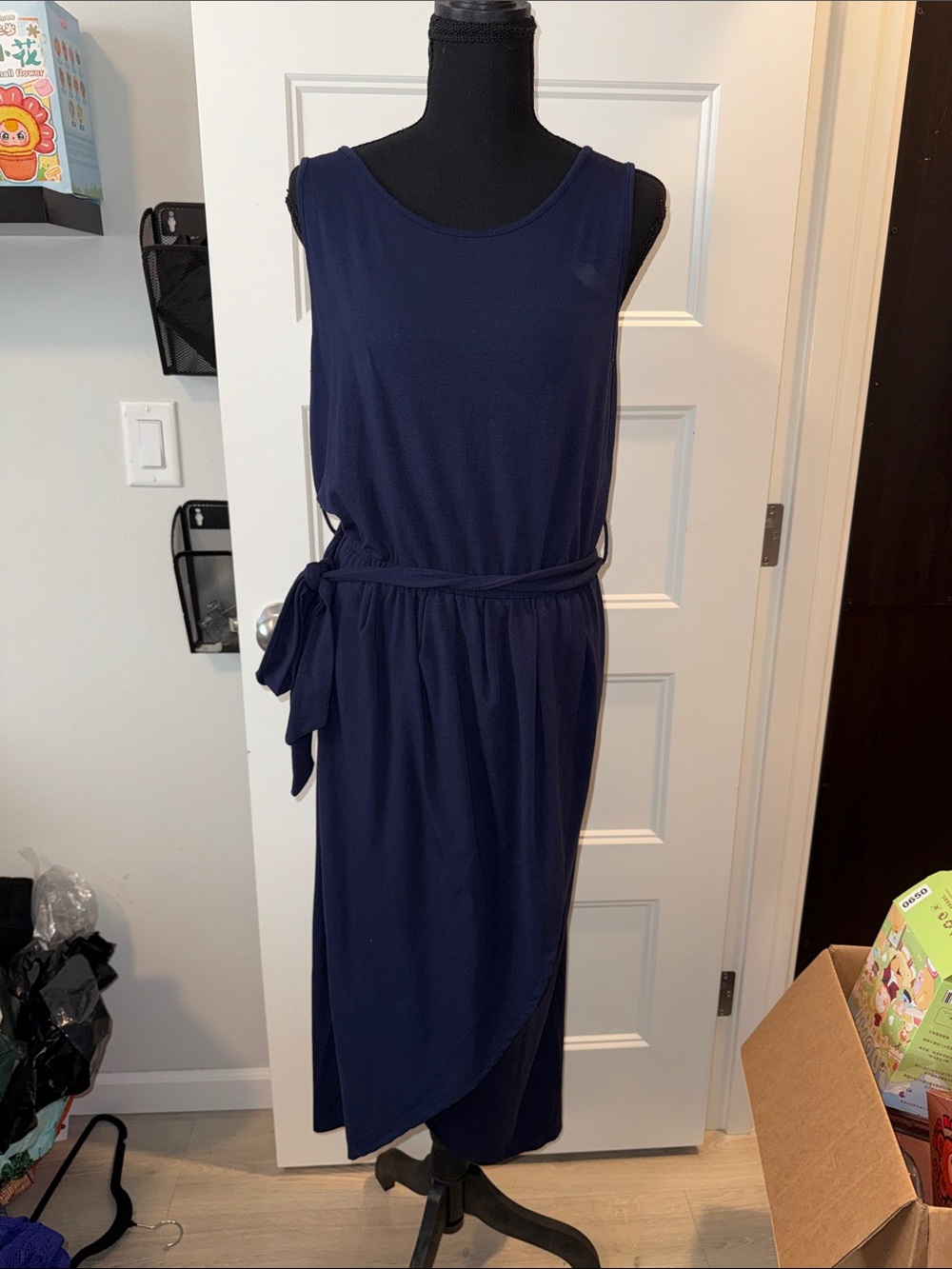 Zenana Navy Sleeveless Wrap Maxi Dress with Side Tie